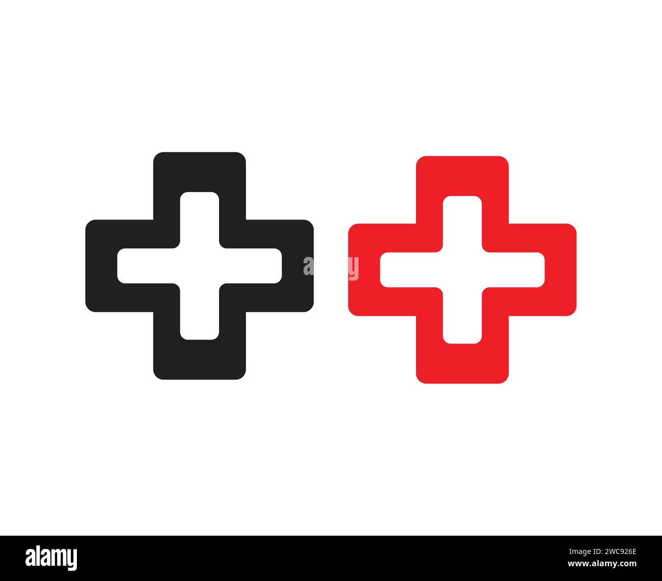 Adesivo con logo icona a croce nero e rosso isolato modificabile. Illustrazione Vettoriale