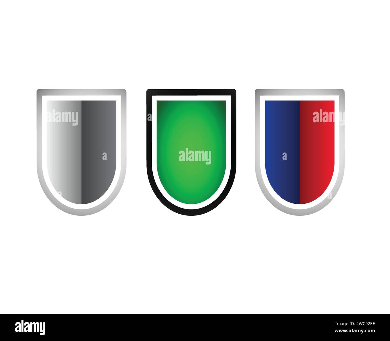 Tre vettori Shield modificabili isolati. Simbolo simbolo icona di protezione sicura emblema del logo. Illustrazione Vettoriale