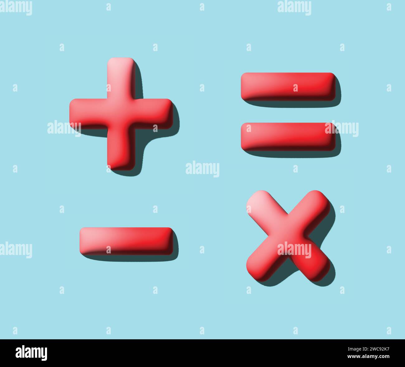 icone dei simboli matematici 3d rossi su sfondo blu. Illustrazione Vettoriale