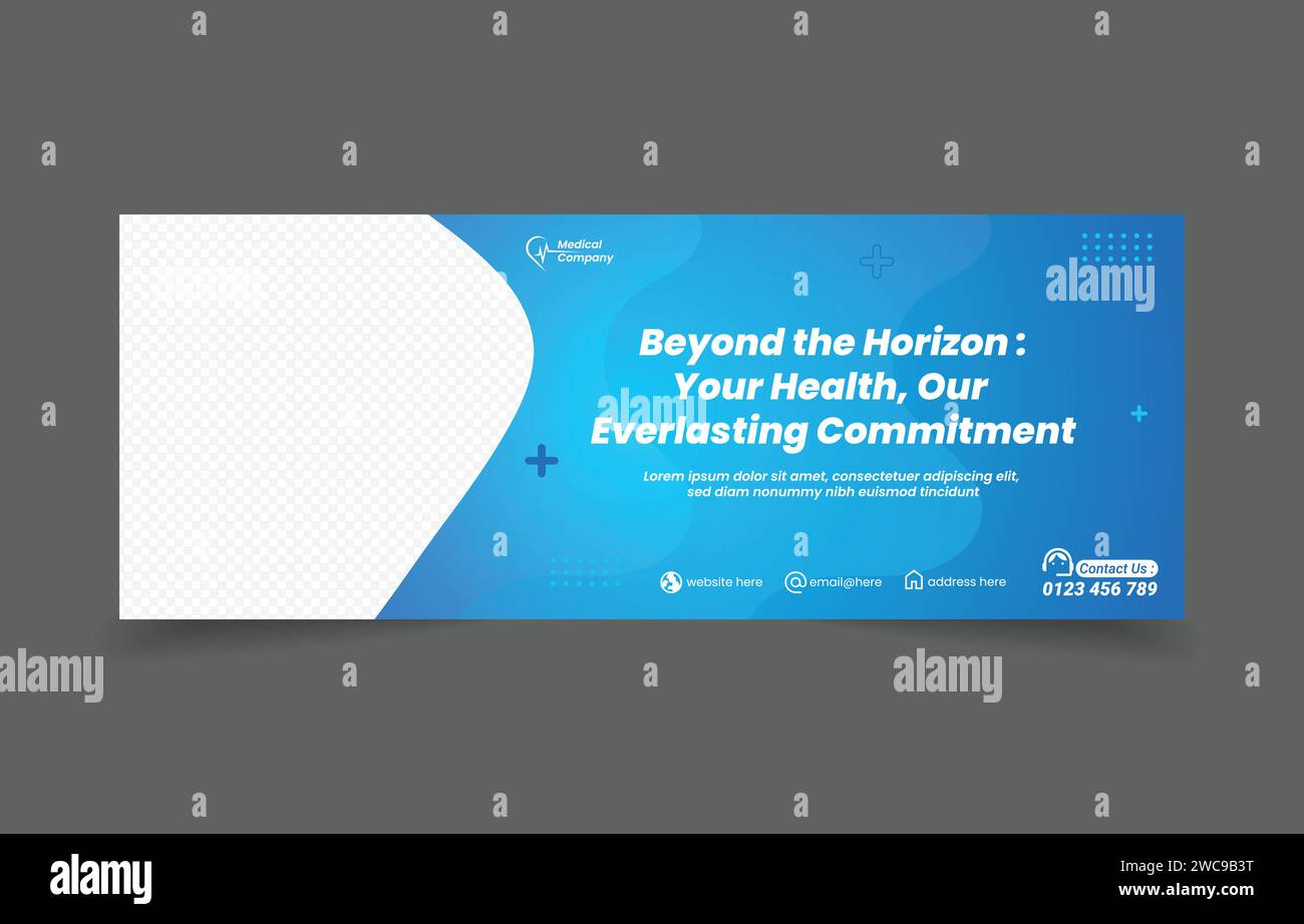Design della copertina del banner promozione sui social media e Web marketing di colore blu Illustrazione Vettoriale