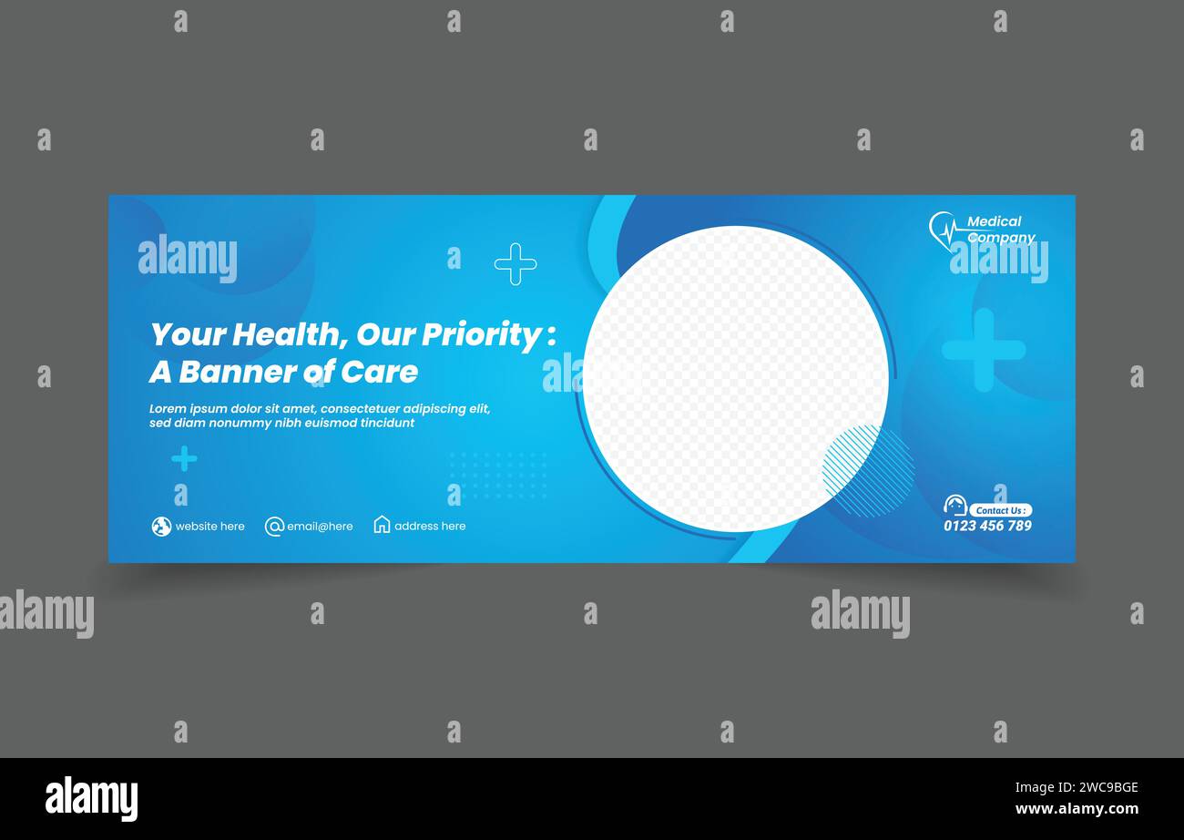 Design della copertina del banner promozione sui social media e Web marketing di colore blu Illustrazione Vettoriale