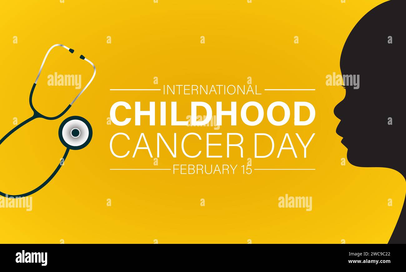 Giornata internazionale del cancro infantile osservata ogni anno il 15 febbraio. Design di banner, volantini, poster e modelli di social media. Illustrazione Vettoriale