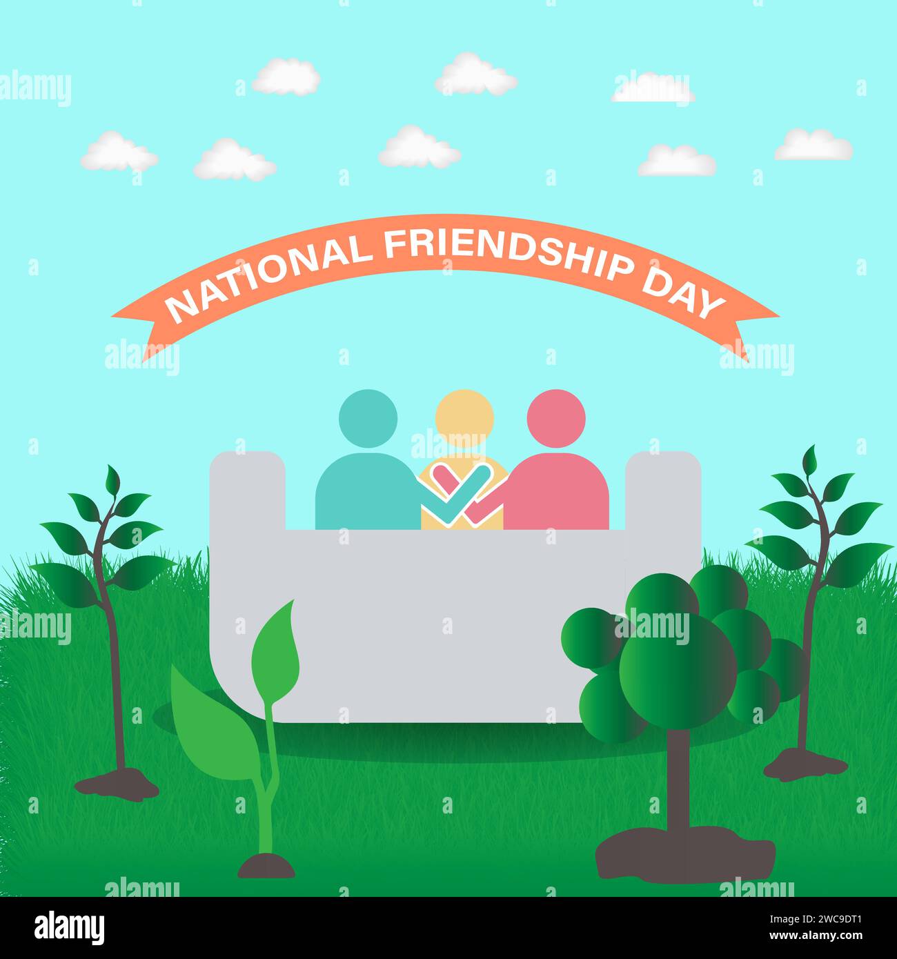 Festa nazionale dell'amicizia celebrata l'11 febbraio. Design di banner vettoriali, volantini, poster e modelli di social media. Illustrazione Vettoriale