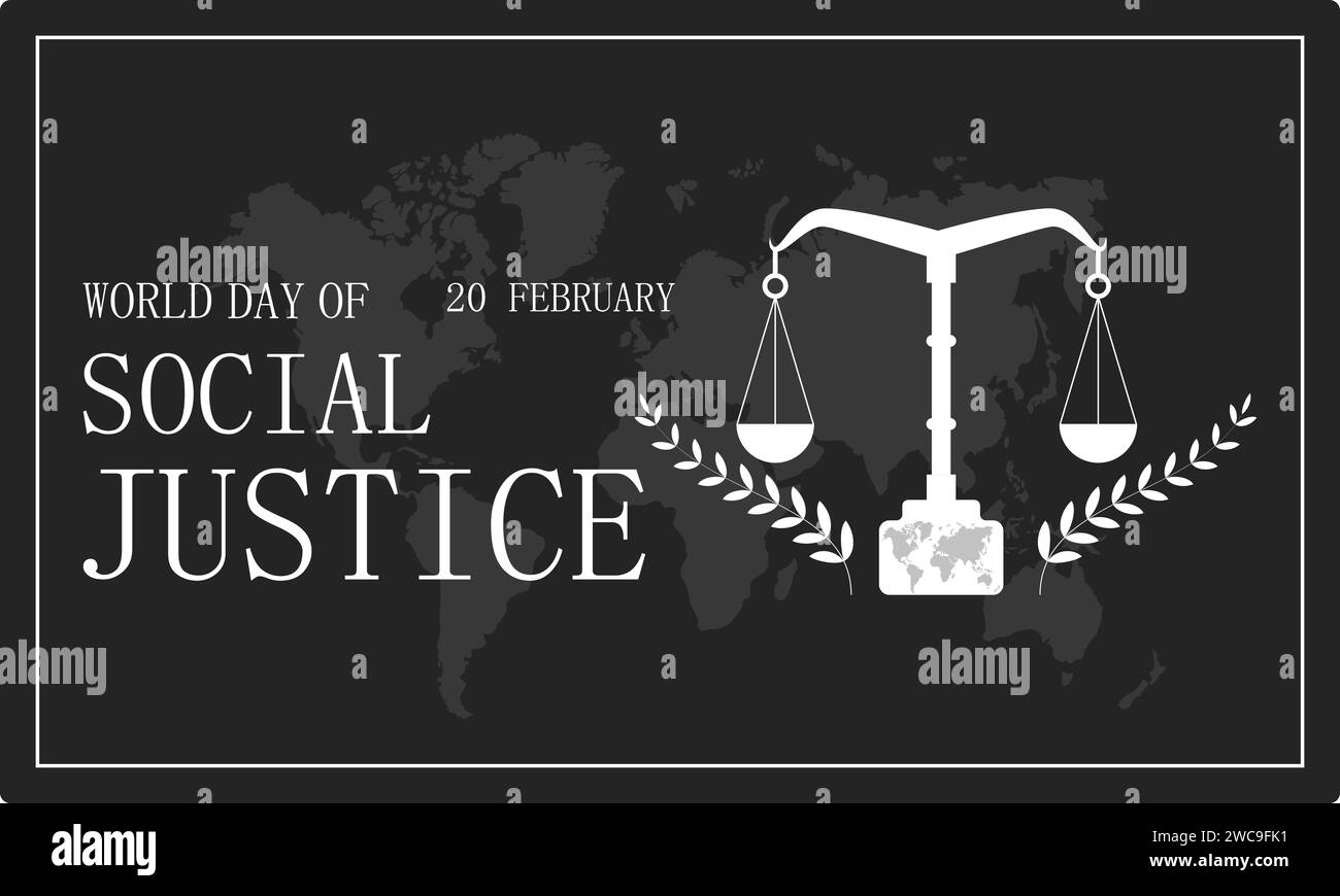 Giornata Mondiale della giustizia sociale celebrata ogni anno del 20 febbraio, banner vettoriale, volantini, poster e design di modelli social mediali. Illustrazione Vettoriale