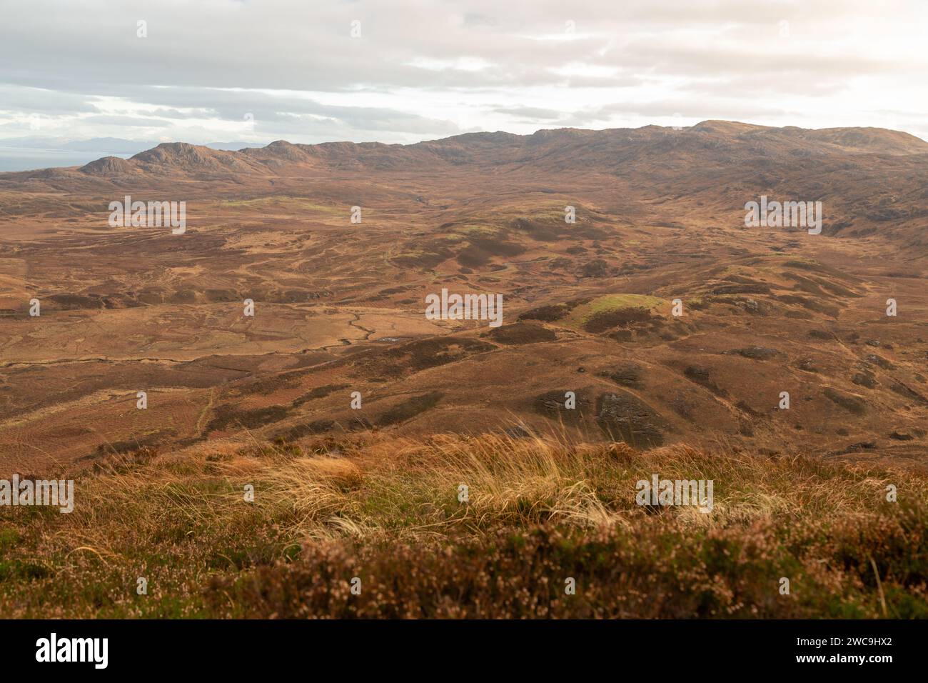 Cammina lungo il vecchio anello vulcanico di Ardnamurchan guardando verso Meall an Fhir-eoin. Foto Stock