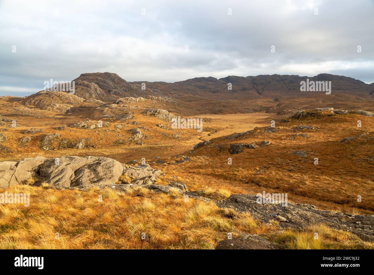 Cammina lungo il vecchio anello vulcanico di Ardnamurchan guardando verso Meall an Fhir-eoin. Foto Stock