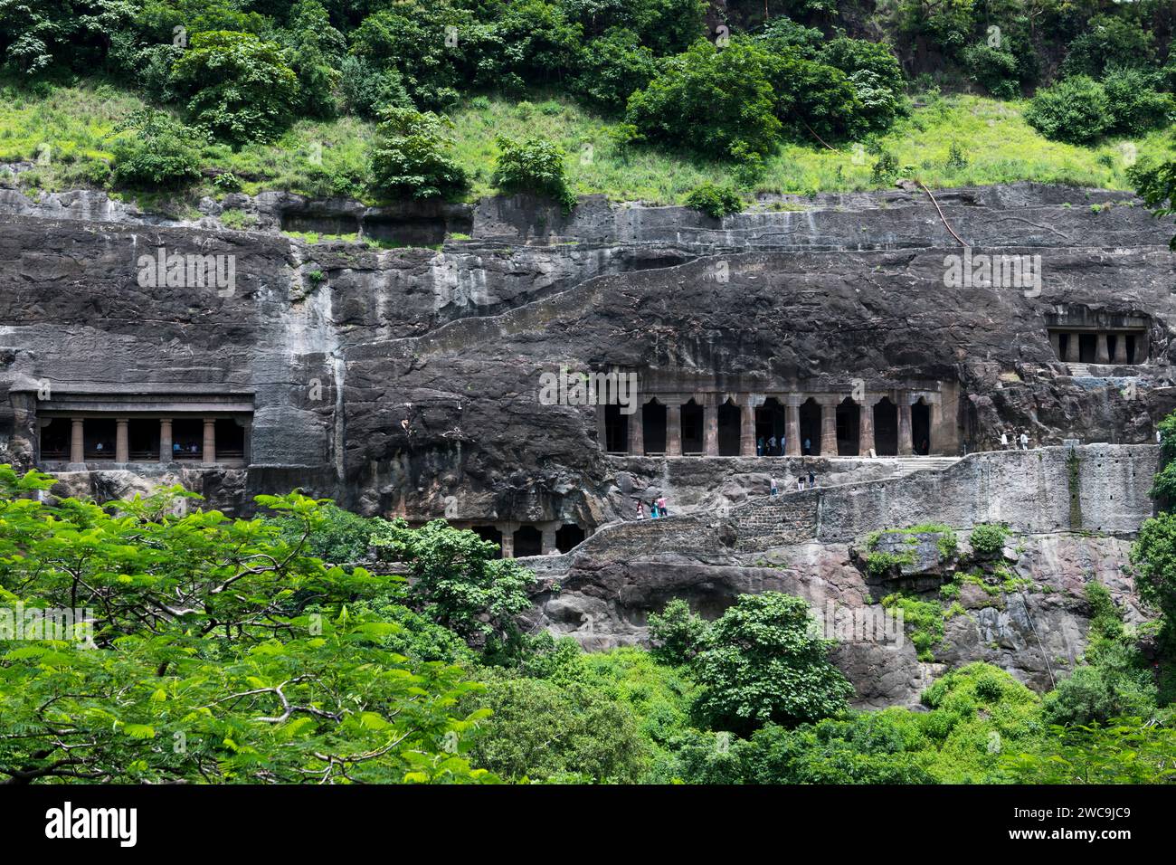 Ingressi della grotta, Ajanta, Maharashtra, India Foto Stock