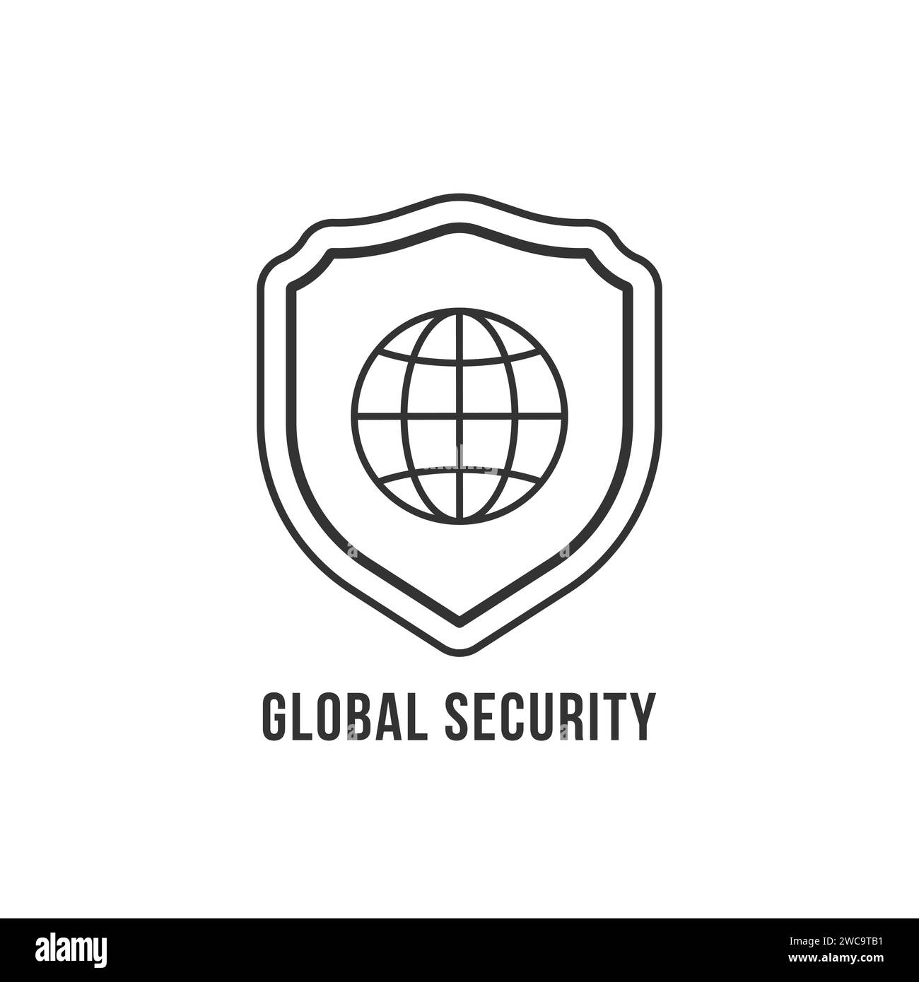 icona della sicurezza globale con scudo lineare Illustrazione Vettoriale