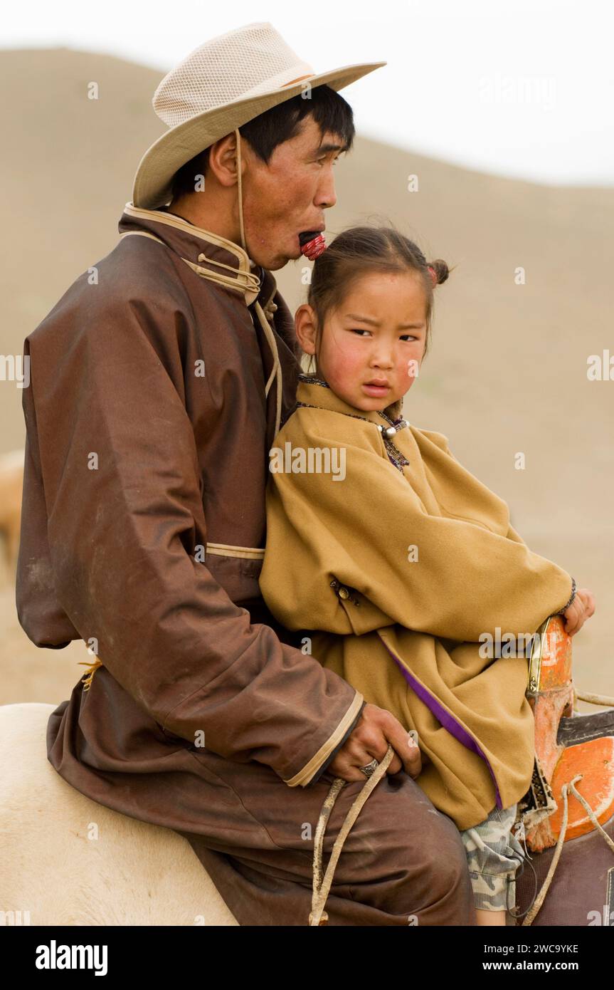 Gobi arat (cowboy), Gobi National Park, Mongolia Foto Stock