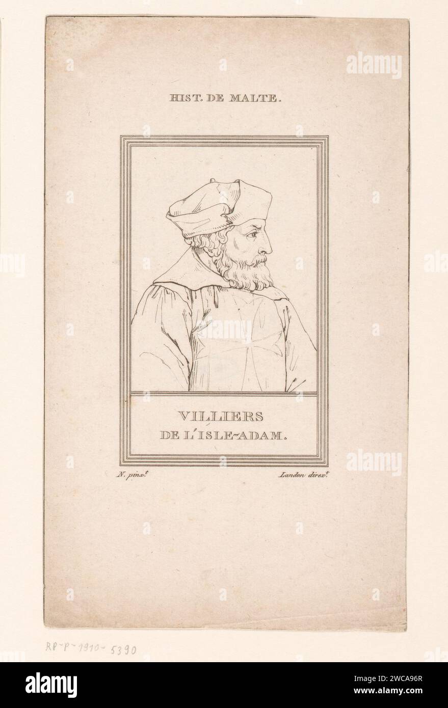 Portret van Philippe Villiers de l'Isle Adam, Charles Paul Landon (possibilmente), dopo Monogrammist N (inventore), 1805 - 1811 stampa France paper etching Historical Persons Foto Stock