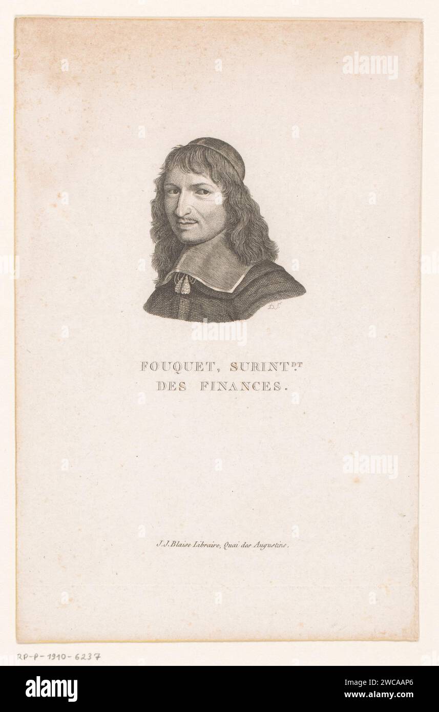 Portret van Nicolas Fouquet, monogrammist LD (incisore), 1750 - 1800 stampa Paris paper etching / incisione di persone storiche Foto Stock