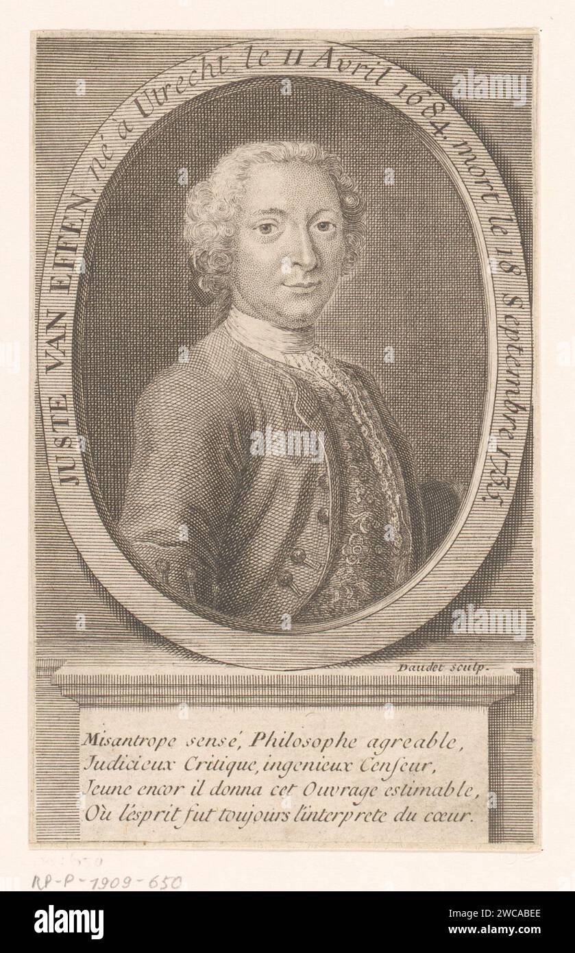 Ritratto di Justus van Effen, Robert Daudet (i), in o dopo il 1735 - 1800 stampa Lione carta che incide persone storiche. ornamento  medaglione Foto Stock