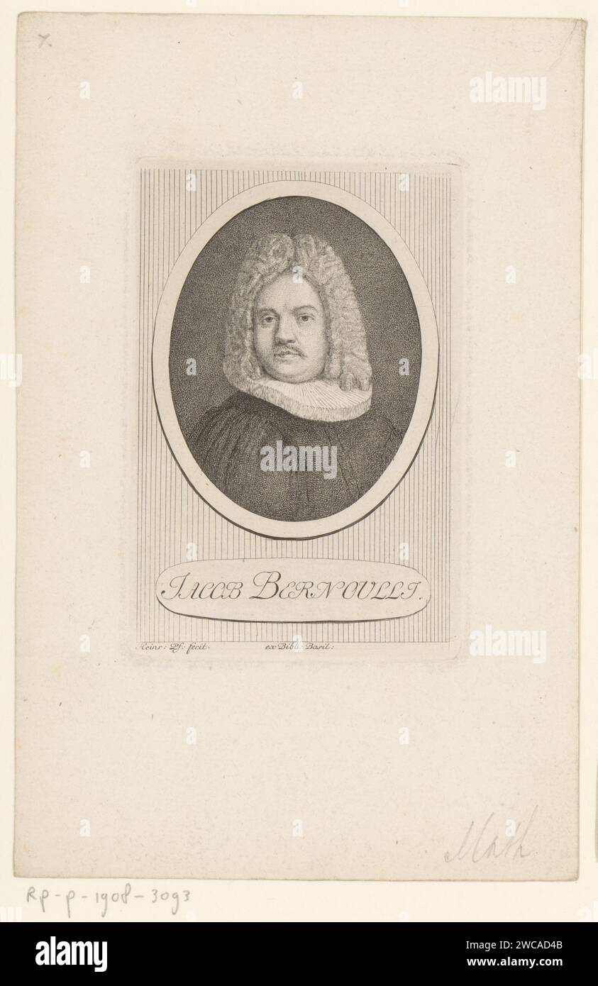 Ritratto van Jacob Bernoulli, Heinrich Pfenninger, 1759 - 1815 carta stampata incisione persone storiche Foto Stock