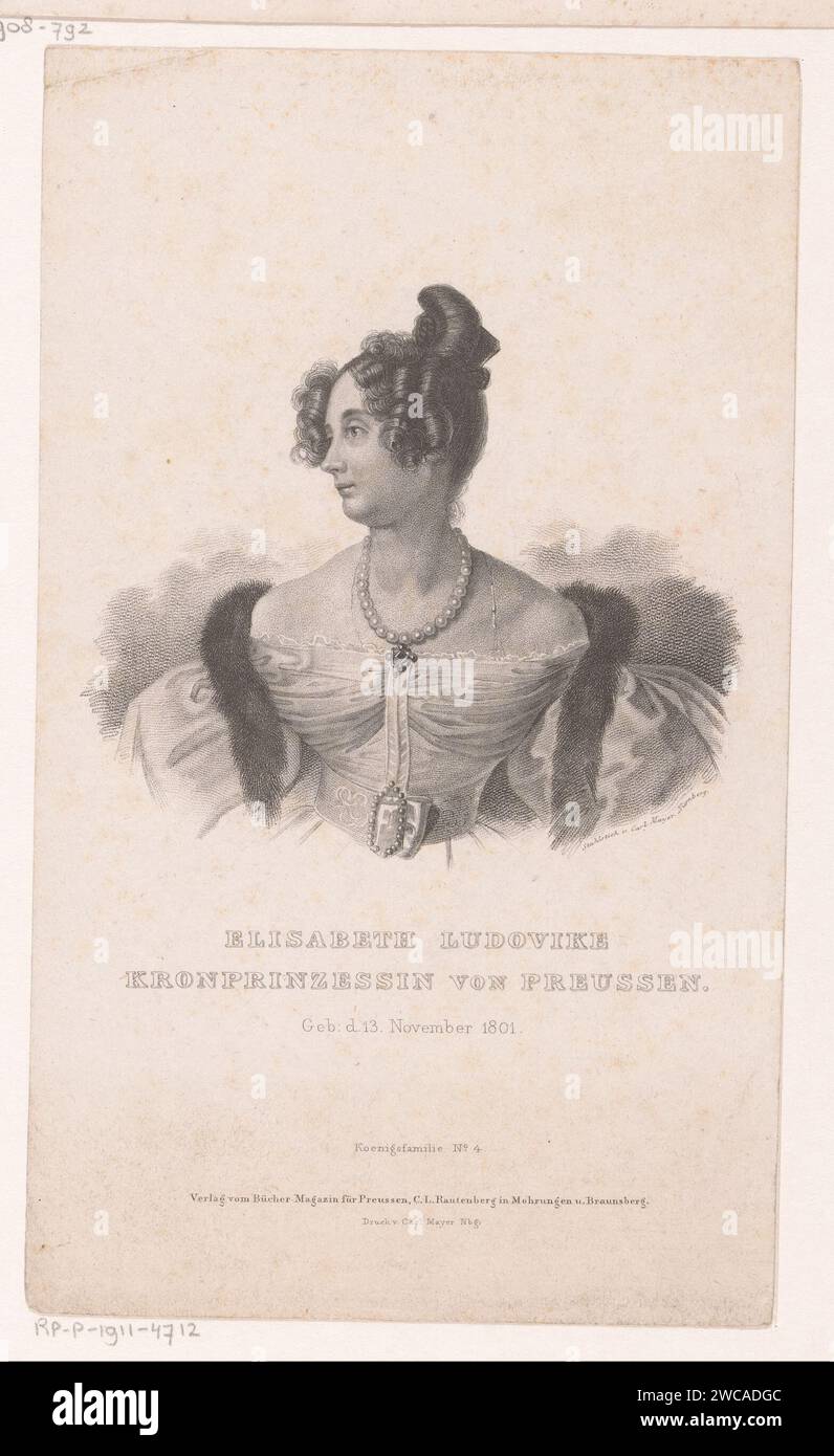 Ritratto di Elisabeth Ludovika van Bavaria, Carl Mayer, 1808 - 1868 tipografia: Neurenberg editore: Braunsberg paper Historical Persons Foto Stock