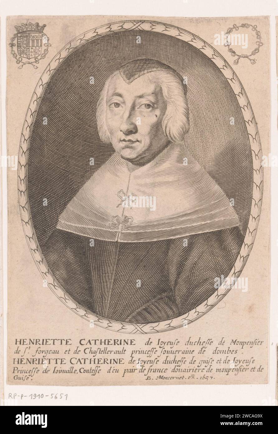 Ritratto di Henriëtta Maria van France, Anonimo, Balthazar Moncornet, 1610 - 1668 stampa Parigi carta incisione persone storiche - BB - donna. regina Foto Stock