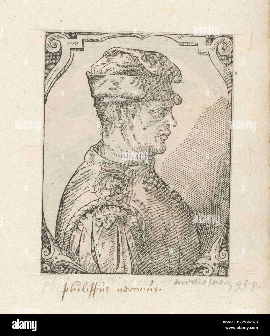 PortraT van Filippo Maria Visconti, Anonymous, After Tobias Stimmer, 1549 - 1575 print Print fa parte di un album. persone storiche su carta. funzionario; funzionario; funzionario; funzionario (in generale) Foto Stock