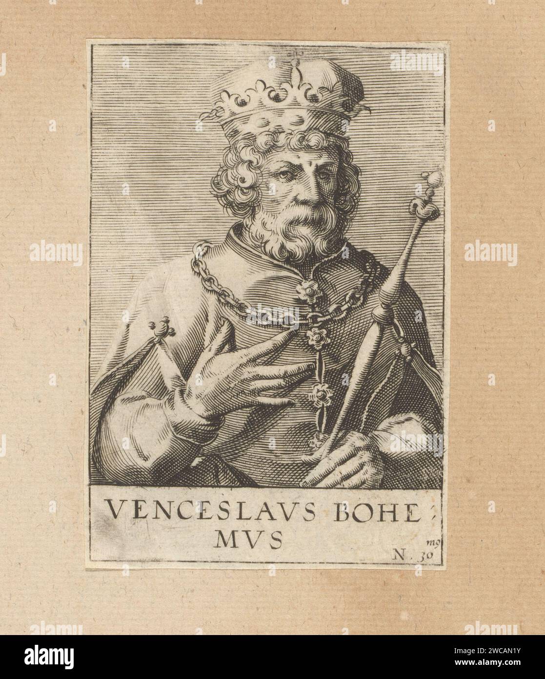 Ritratto di Venceslao II, anonimo, dopo Johann Hogenberg, 1574 - 1594 stampa numerata: 30. La stampa fa parte di un album. Carta di Colonia persone storiche. re Foto Stock