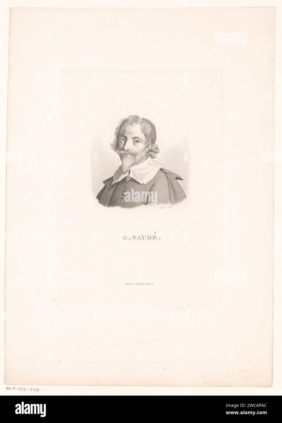 Portret Van Gabriel Naudé, Charles Aimé Forestier, 1799 - 1831 tipografia: ParisFrance, incisione su carta, personaggi storici. ritratto di uno scrittore Foto Stock