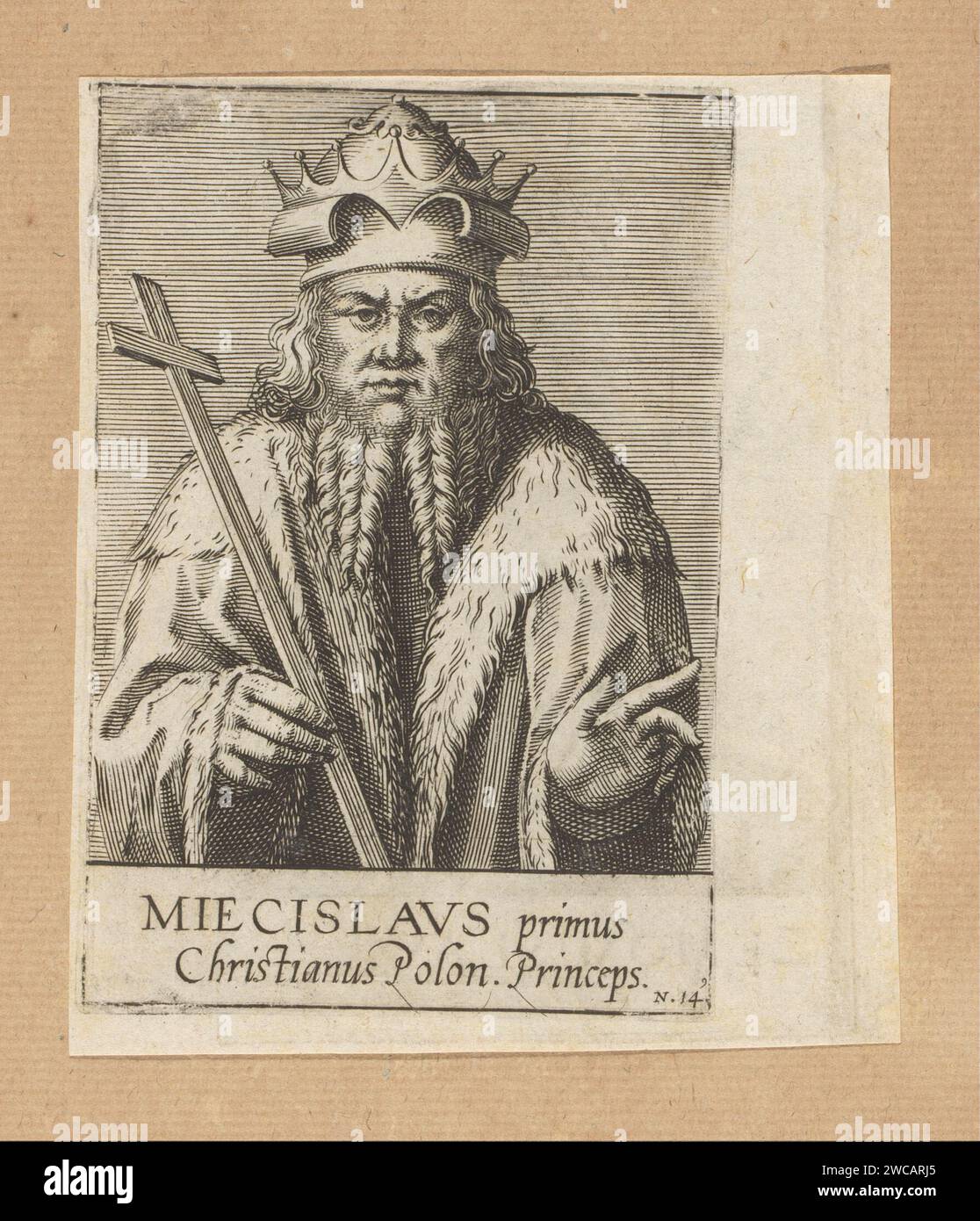 Ritratto di Mieszko i, anonimo, dopo Johann Hogenberg, 1574 - 1594 stampa numerata: 14. La stampa fa parte di un album. Carta di Colonia persone storiche. re Foto Stock