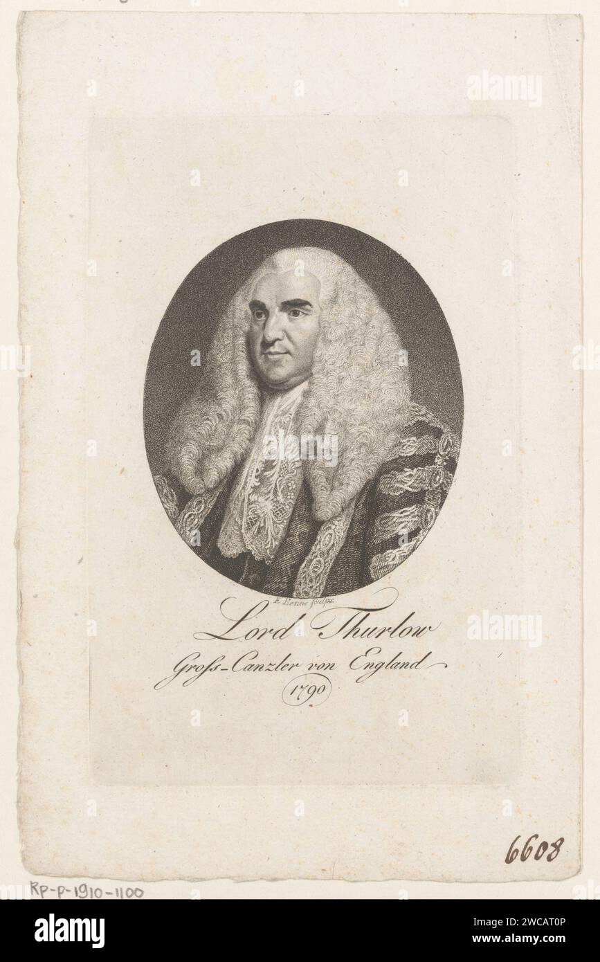 Portret van Lord Edward Thurlow, Eberhard Siegfried Henne, 1790 carte per incidere persone storiche. magistratura, giudici Foto Stock