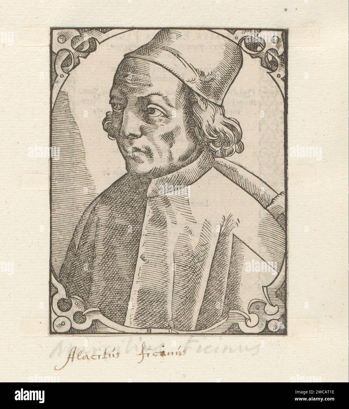 PortraT van Marsilio Ficino, Anonymous, After Tobias Stimmer, 1549 - 1577 print Print fa parte di un album. carta tipografica stampa di persone storiche. studioso, filosofo (+ ritratto di studioso, scienziato). scrittore, poeta, autore Foto Stock