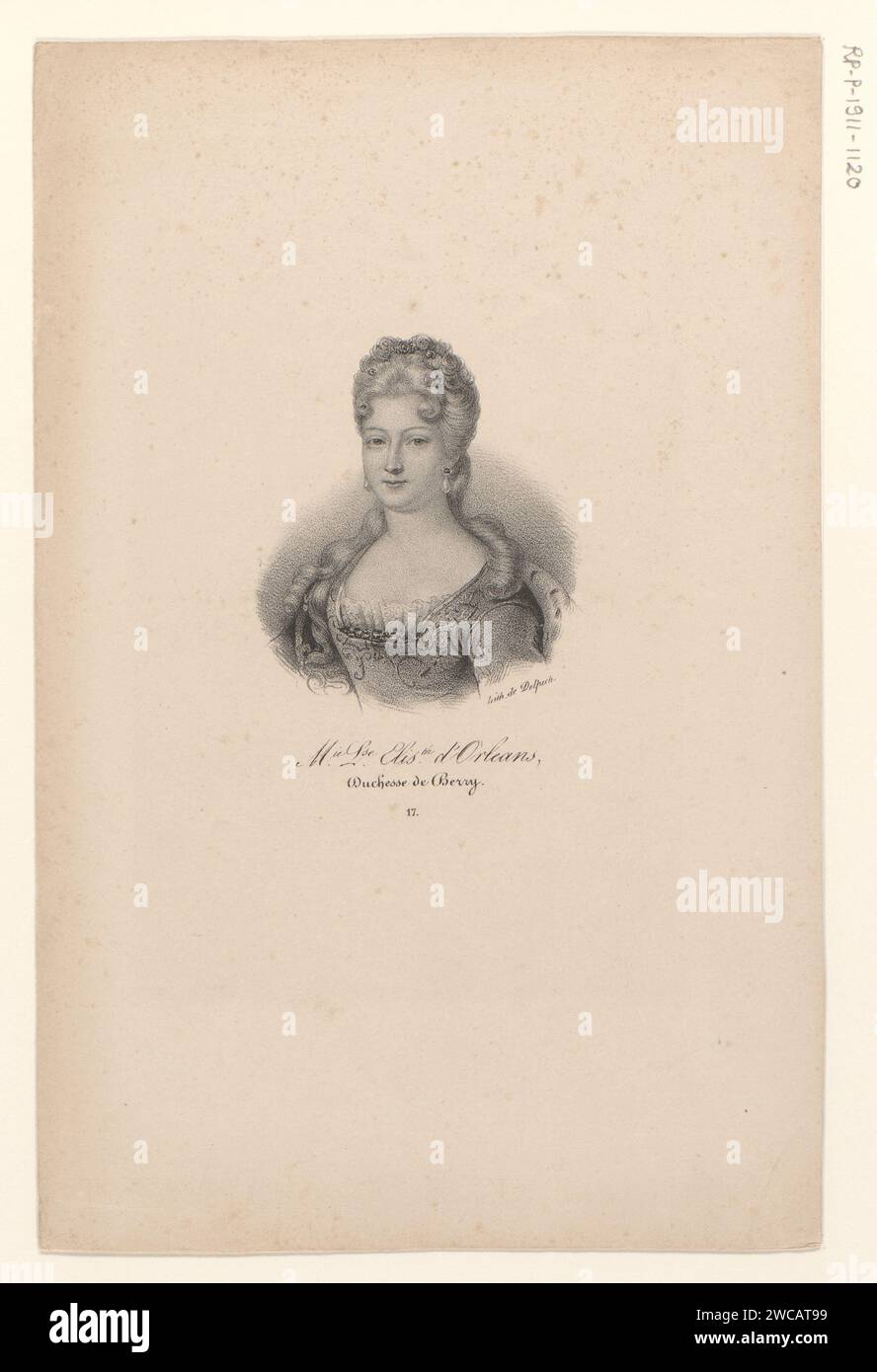 Portret van Marie Louise Elisabeth van Orléans, anonimo, veuve Delpech (Naudet), in o dopo il 1818 - in o prima del 1842 stampare Paris paper Historical Persons Foto Stock