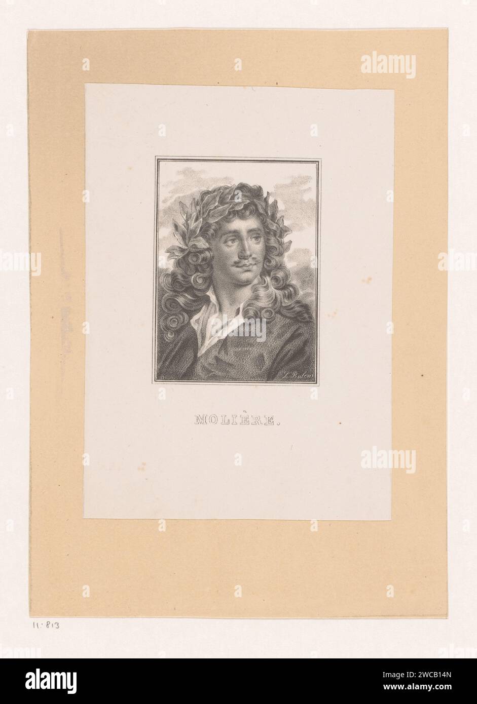 Portret van Jean Baptiste Poquelin Molière, L. Bulens, 1825 - 1899 carta stampata Historical Persons. uomo adulto Foto Stock