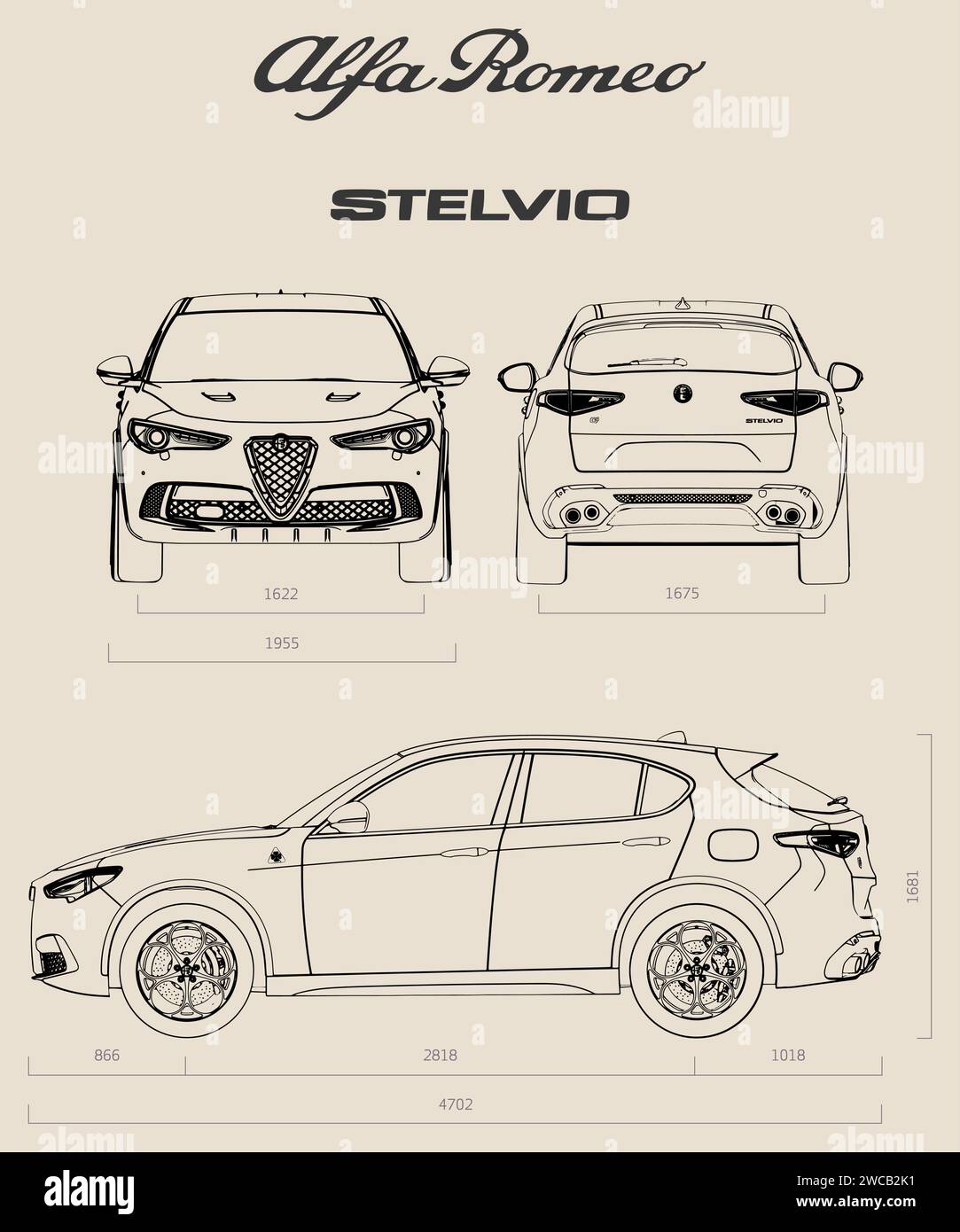 Progetto di auto Alfa Romeo Stelvio Illustrazione Vettoriale