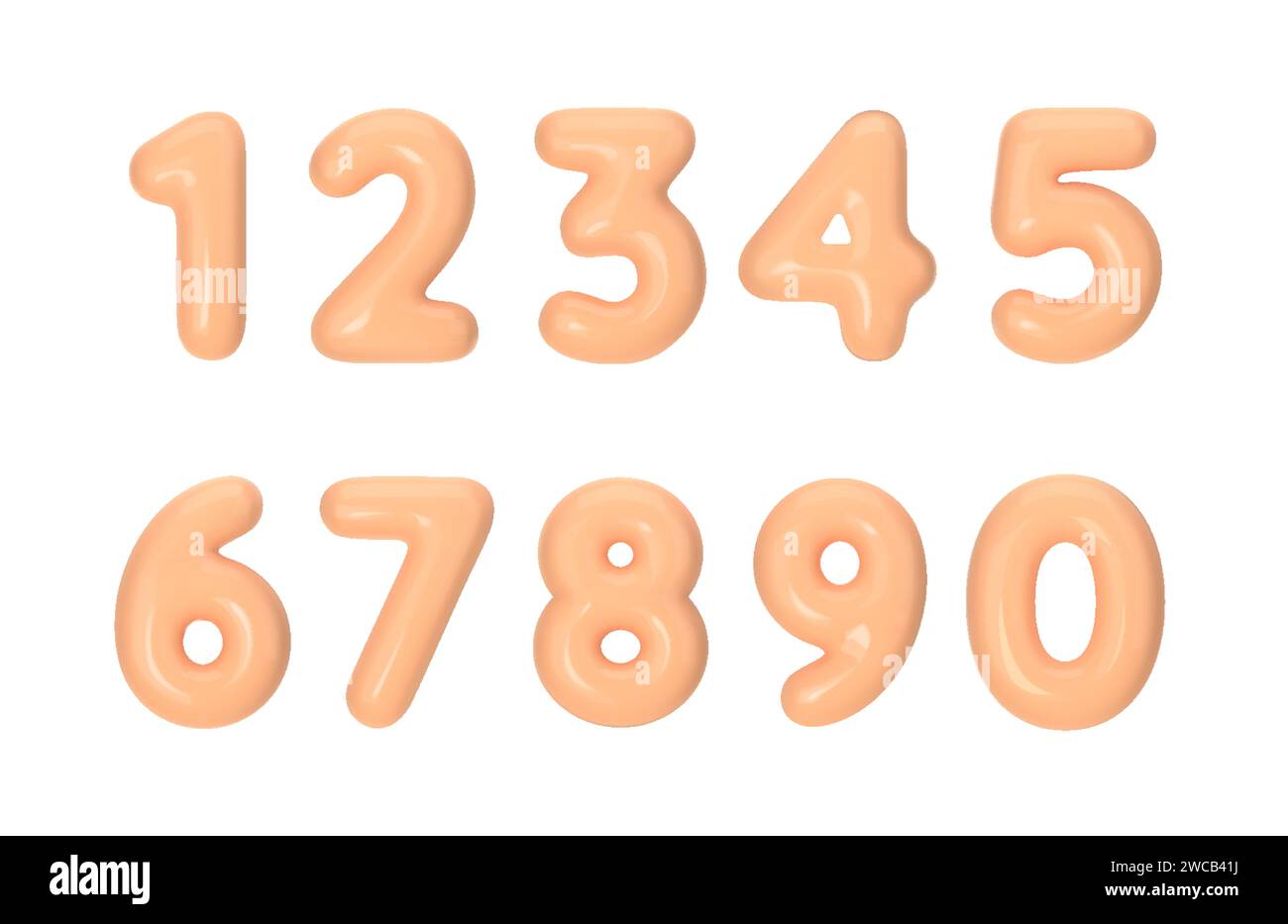 Numeri 3d realistici colore pantone Peach Fuzz. Numero sotto forma di palloncini pastello. Modello per prodotti, pubblicità, banner Web, opuscoli Illustrazione Vettoriale