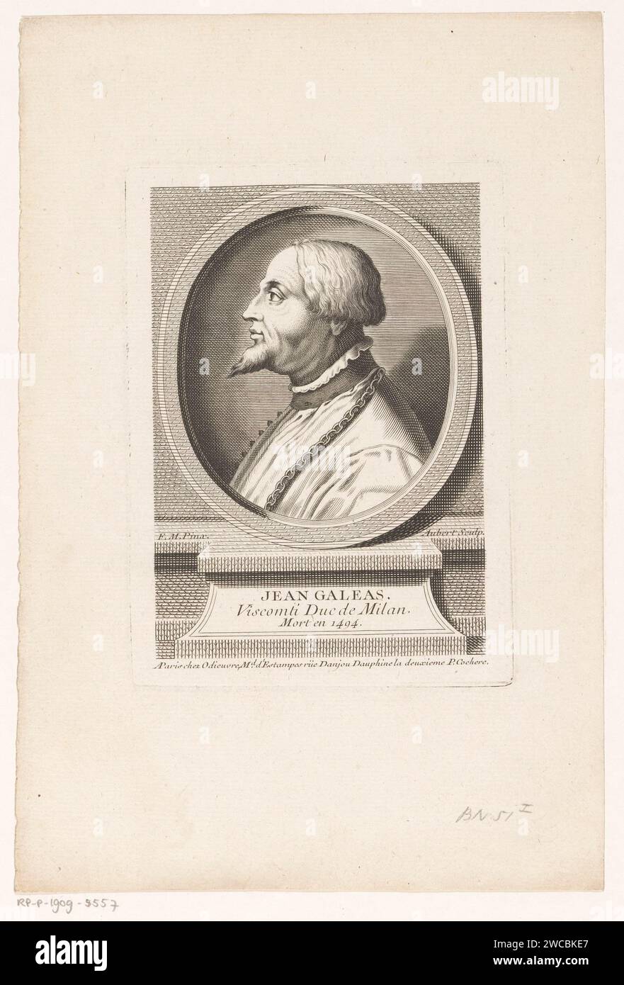 Portret Van Gian Galeazzo Visconti, Michel Aubert, After Unknown, stampatore del 1755: Francepublisher: Parispublisher: Paris paper Engraving / etching Historical Persons Foto Stock
