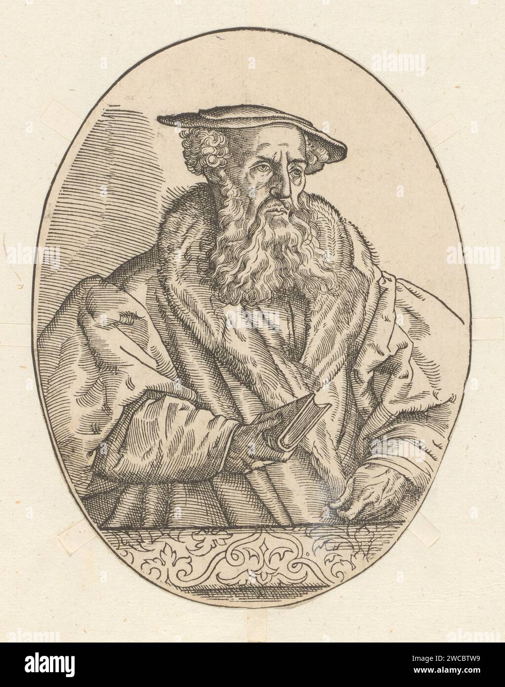 PortraT van Heinrich Bullinger, Anonymous, After Tobias Stimmer, 1549 - 1584 Print Print fa parte di un album. persone storiche su carta. ritratto di uno scrittore Foto Stock