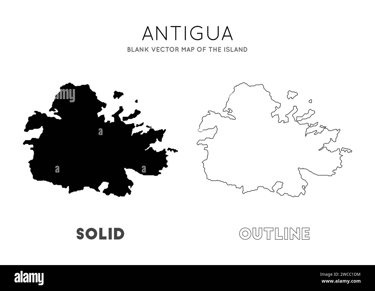 Mappa di Antigua. Mappa vettoriale vuota dell'isola. Borders of Antigua per la tua infografica. Illustrazione vettoriale. Illustrazione Vettoriale
