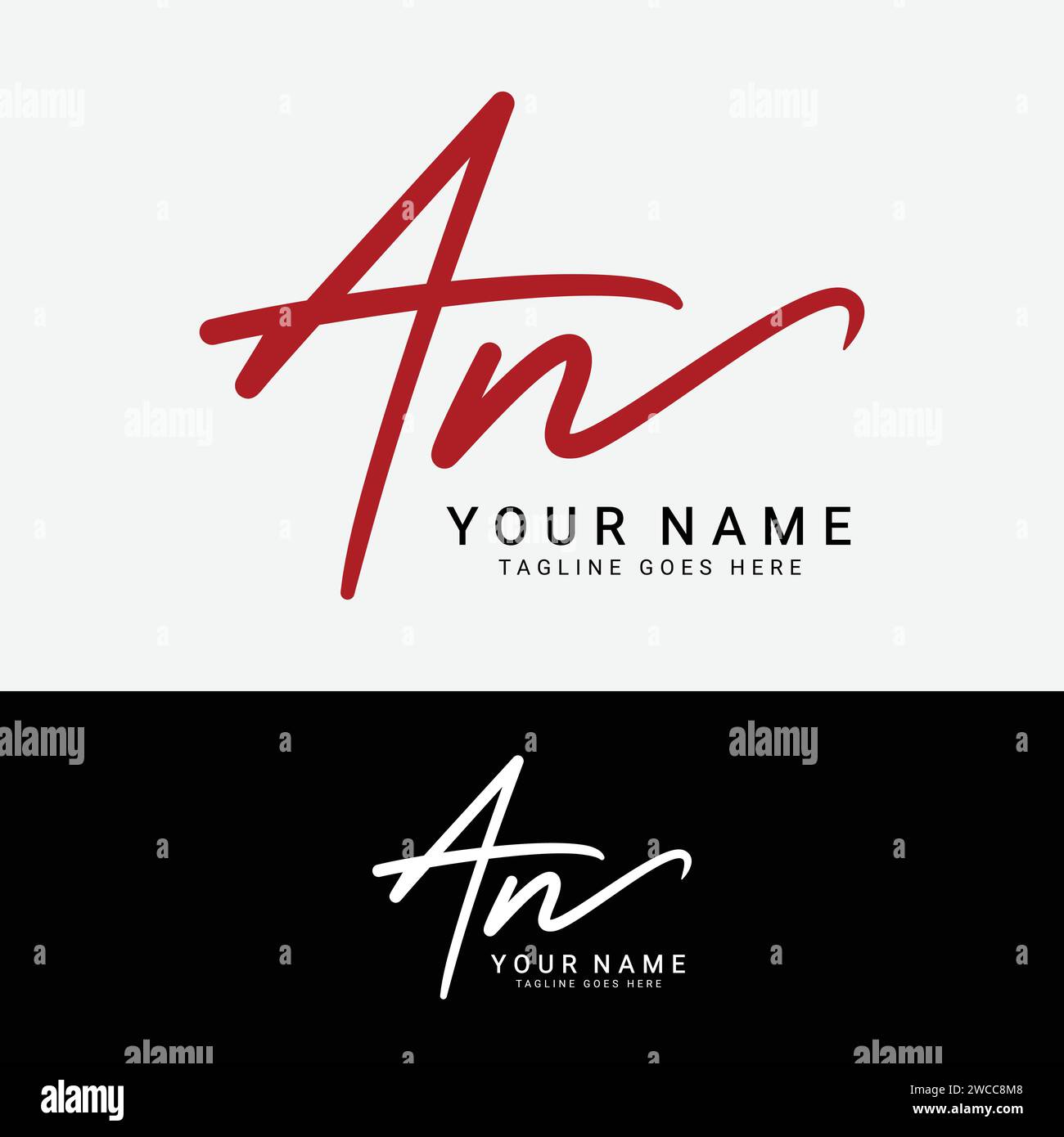 A, N, UN logo iniziale a mano o una lettera scritta a mano per l'identità. Logo con firma, matrimonio, moda, floreale, botanico e disegnato a mano in stile Illustrazione Vettoriale