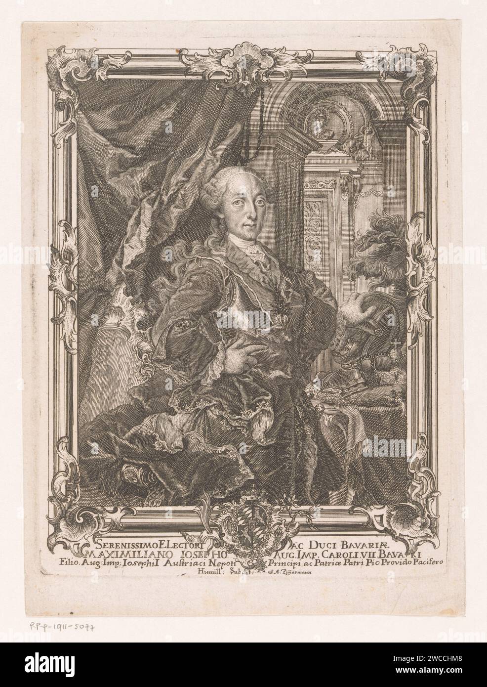 Ritratto di Massimiliano III Joseph van Bavaria, Joseph Anton Zimmermann, 1745 - 1797 stampa Germania incisione su carta / incisione di persone storiche. Ordine cavalleresco del Toson d'oro - insegne di ordine cavalleresco, ad esempio: Distintivo, catena (con NOME dell'ordine) Foto Stock