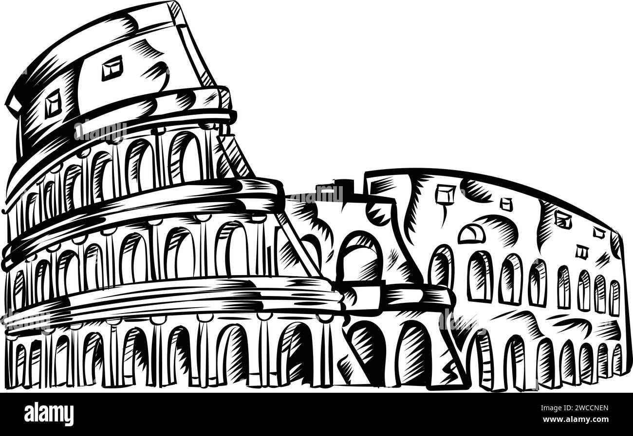 il colosseo di Roma disegnato a mano delinea l'icona del doodle. illustrazione vettoriale Illustrazione Vettoriale