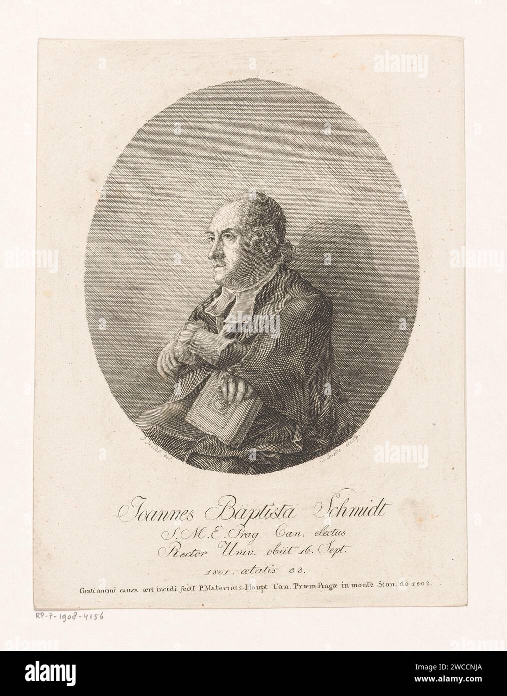 Ritratto di Joannes Baptista Schmidt, Joseph Carl Burde, dopo Josef Heidl, 1802 stampa di carta di Praga che incide persone storiche Foto Stock
