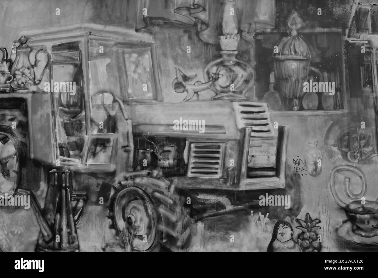 Murales di Hellissandur situati nella punta nordoccidentale della penisola di Snæfellsnes nell'Islanda occidentale Foto Stock