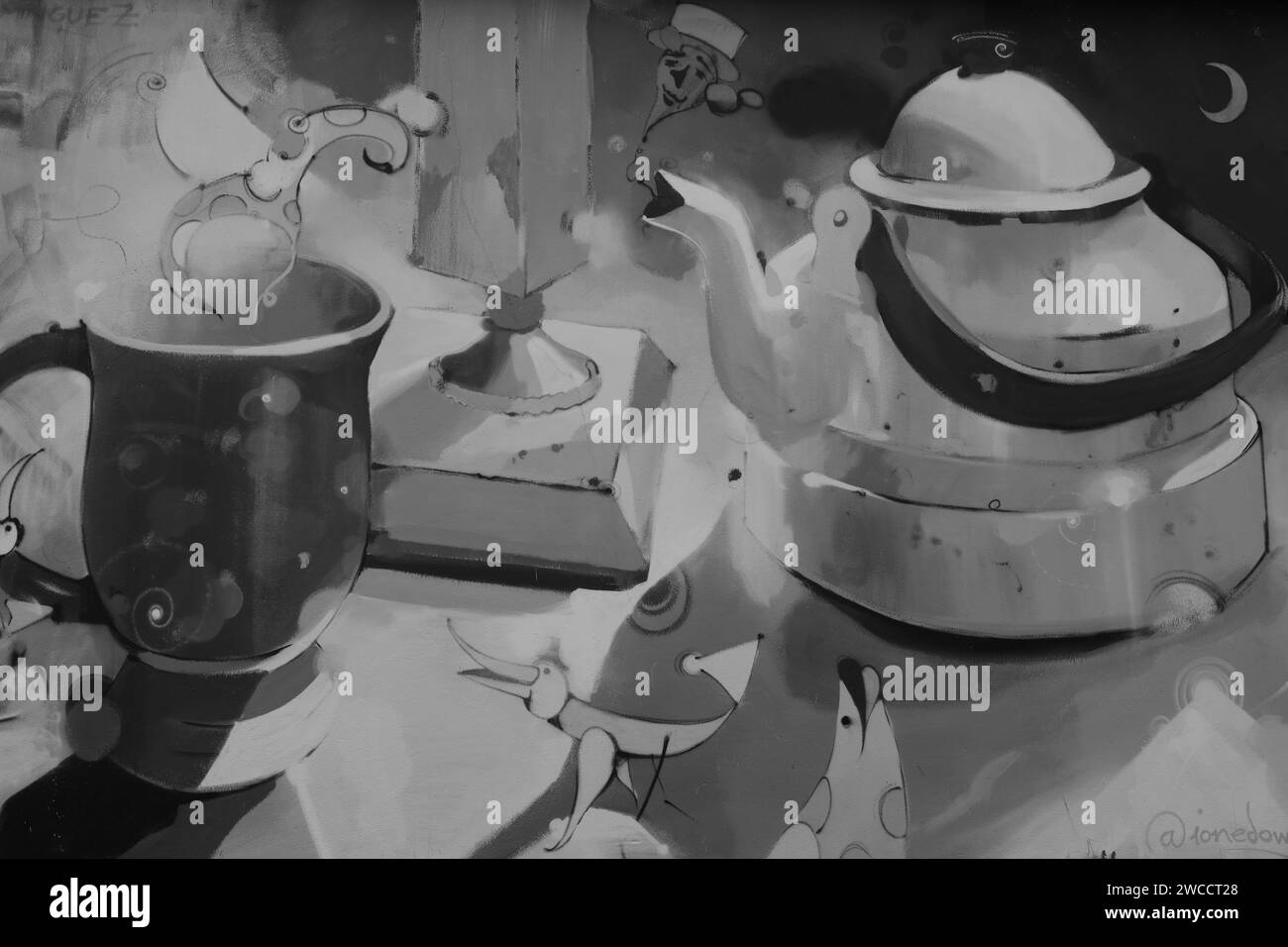 Murales di Hellissandur situati nella punta nordoccidentale della penisola di Snæfellsnes nell'Islanda occidentale Foto Stock