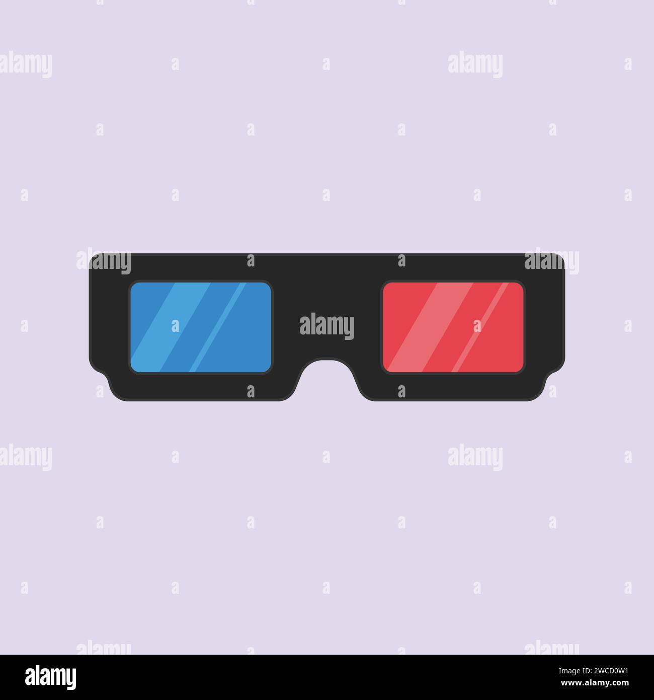 Icona vettoriale 3d Glass Cinema occhiali con pellicola 3d rosso blu Illustrazione Vettoriale