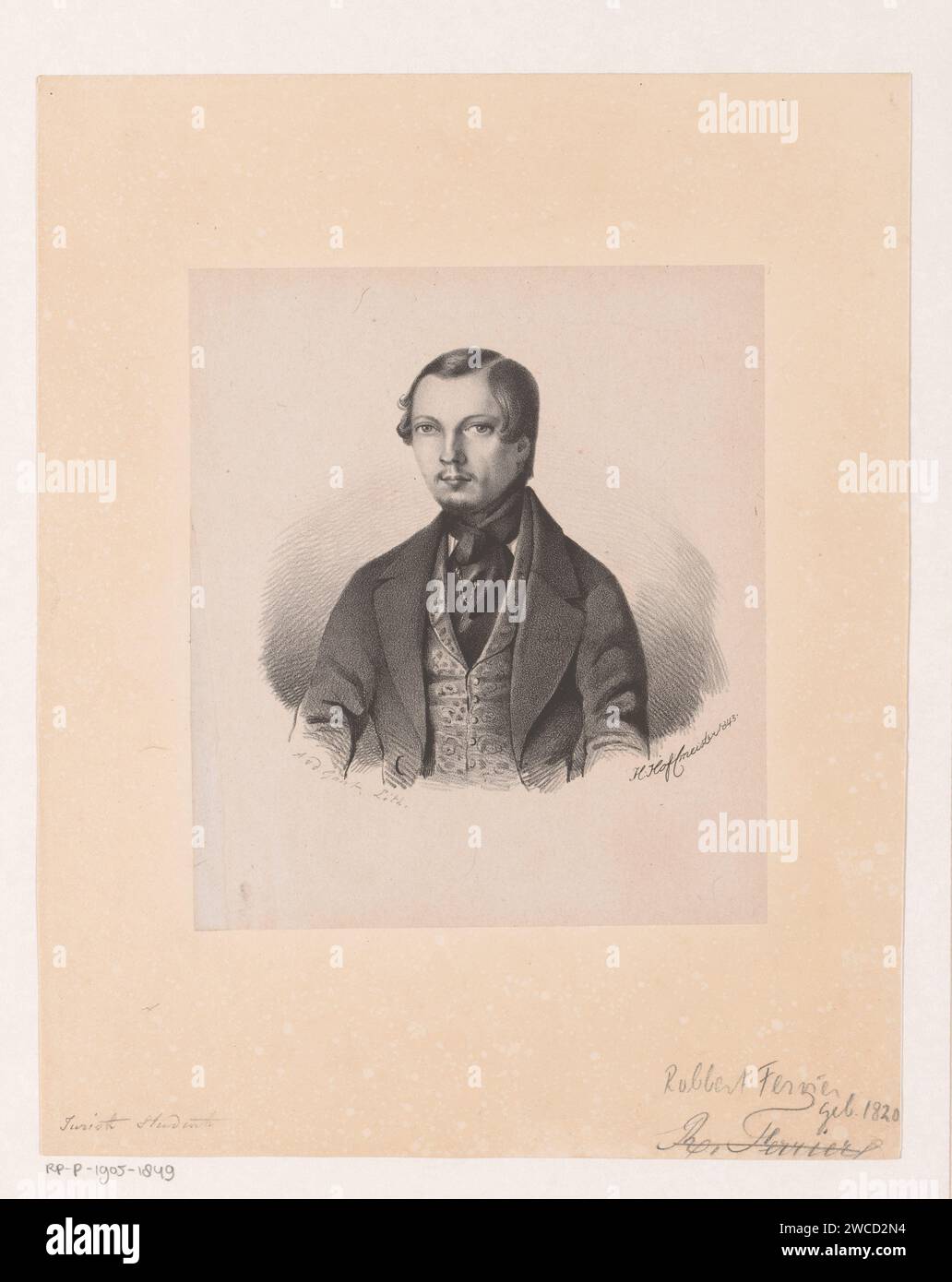 PortraT van Student R. Fervier, Johan Hendrik Hoffmeister, 1843 stampa carta olandese. persone storiche (+ (ritratto completo) del busto) Foto Stock