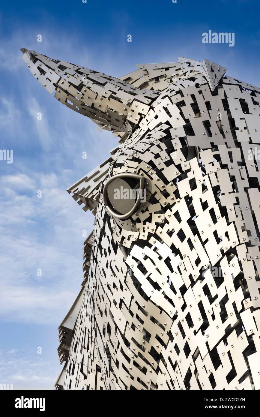 Occhio di una Kelpie, scultura alta 30 metri, Falkirk, Scozia Foto Stock