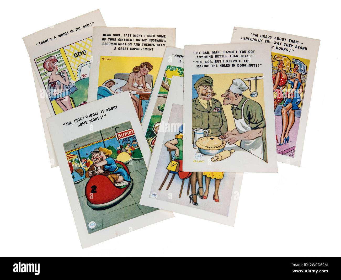 Cartoline a fumetti sul mare degli anni '1960, Regno Unito Foto Stock