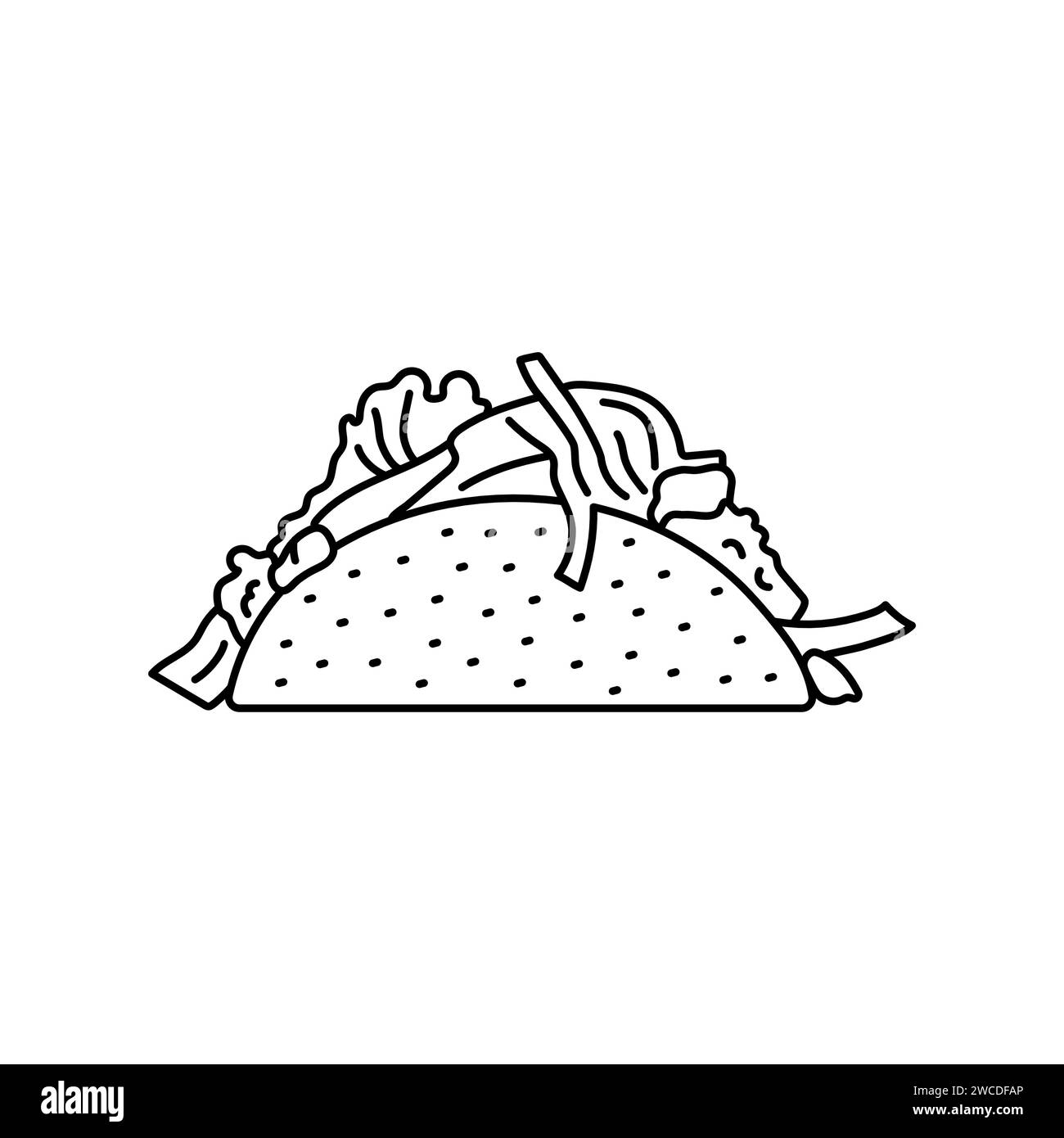 Elemento di colore Taco. Cibo da strada per cartoni animati. Illustrazione vettoriale isolata. Illustrazione Vettoriale