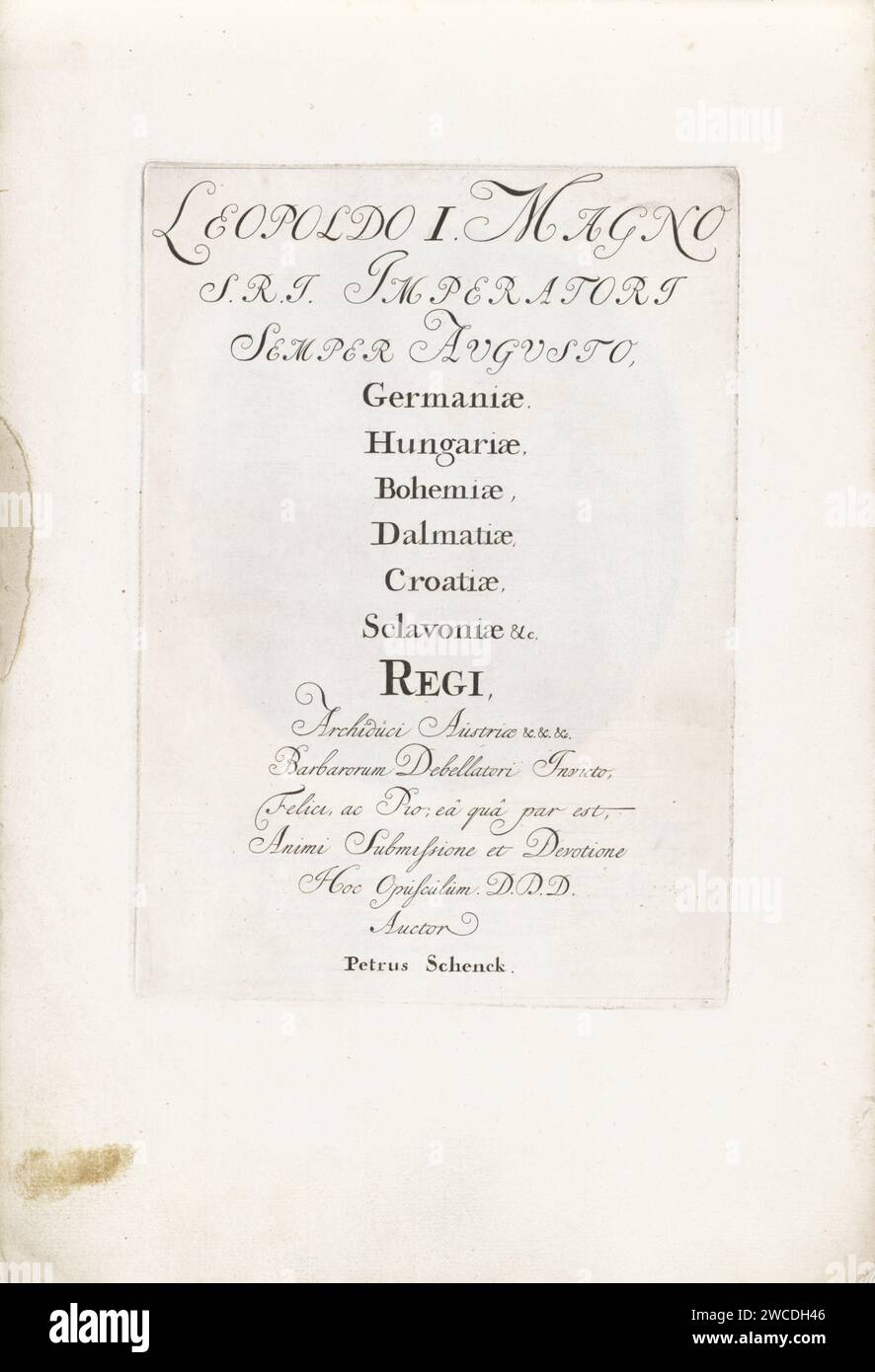 Frontespizio della collana Leopoldo i Magno S.R.I. imperatori Semper Augusto con una serie di ritratti reali, Pieter Schenk (i), 1690 - 1713 stampa Amsterdam cartaceo incisione Foto Stock