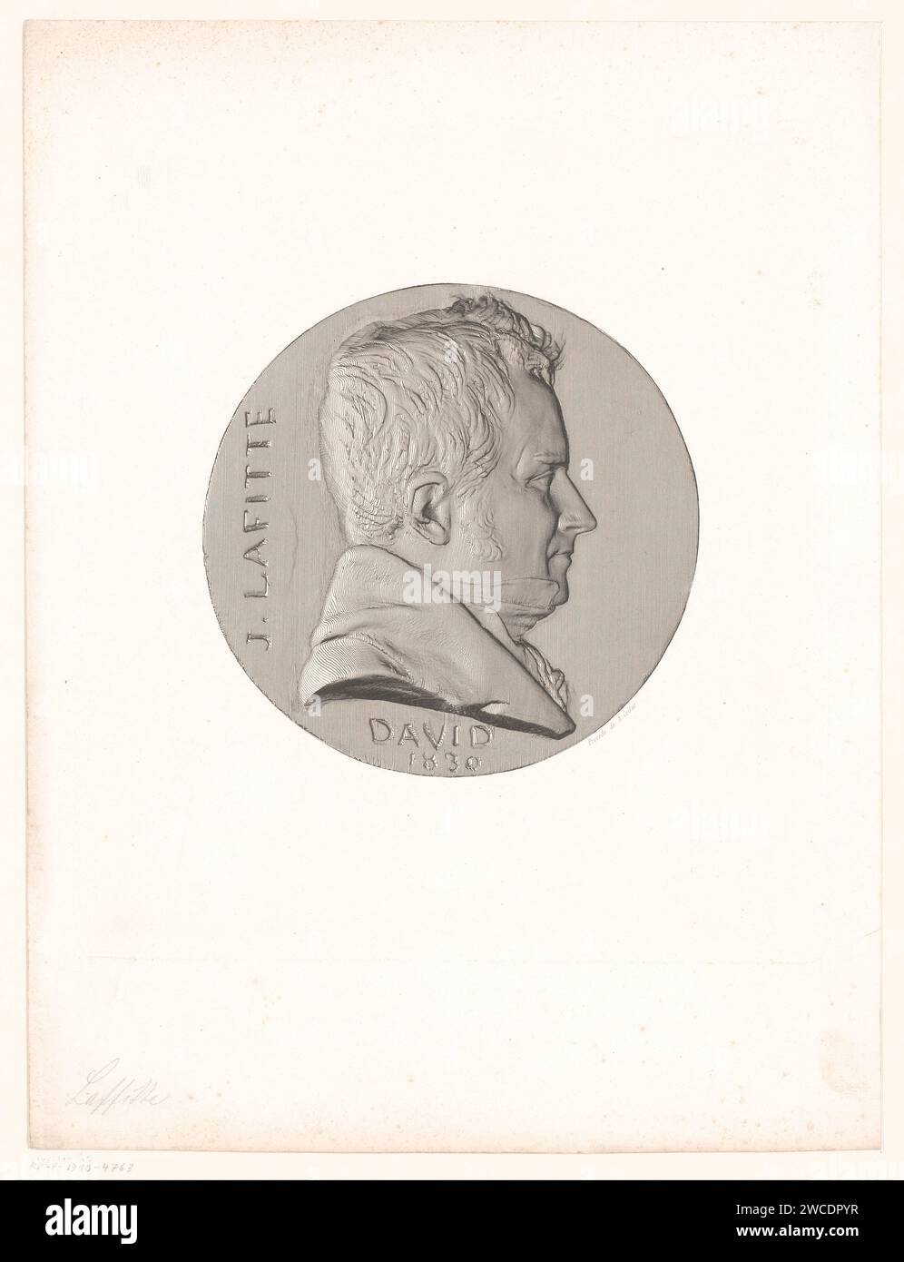 Medaille mette Portret van Jacques Laffitte, Achille Collas (possibile), in oro dopo la stampa del 1830 France paper Historical Persons. ornamento  medaglione Foto Stock