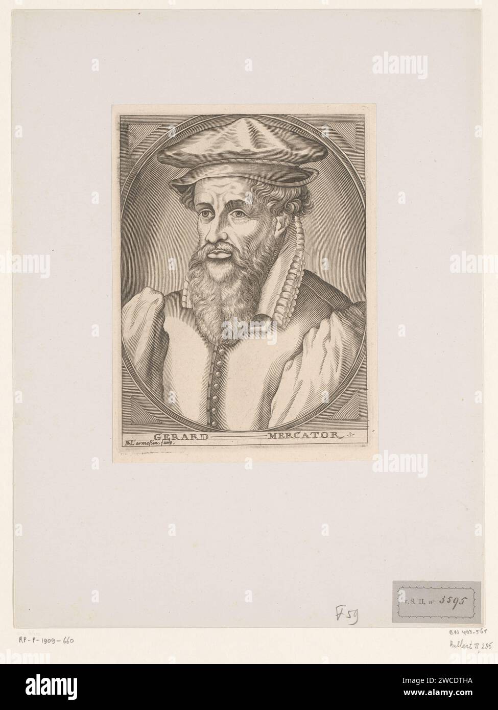Portret van Gerardus Mercator, Nicolas de Larmessin (i), 1682 stampa Bruxelles carta incisione persone storiche Foto Stock