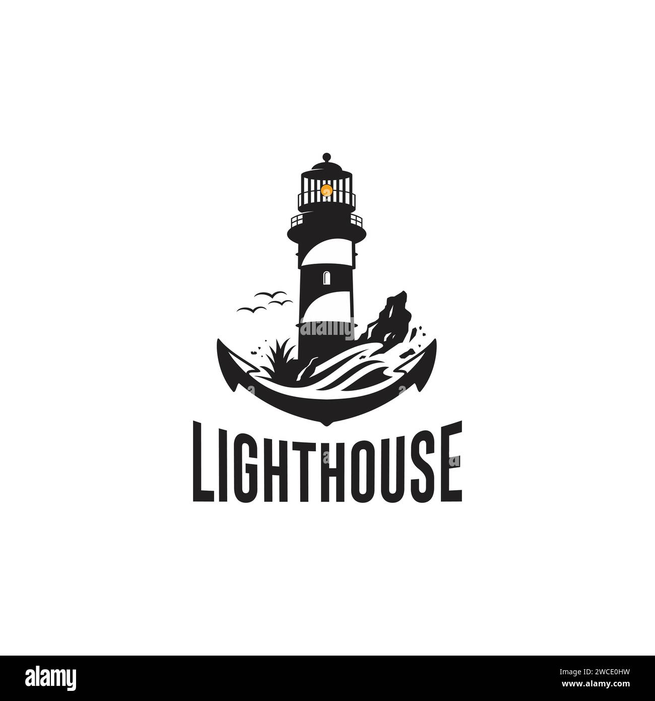 LIHGTHOUSE OCEAN LOGO DESIGN VETTORIALE TEMPALTE Illustrazione Vettoriale