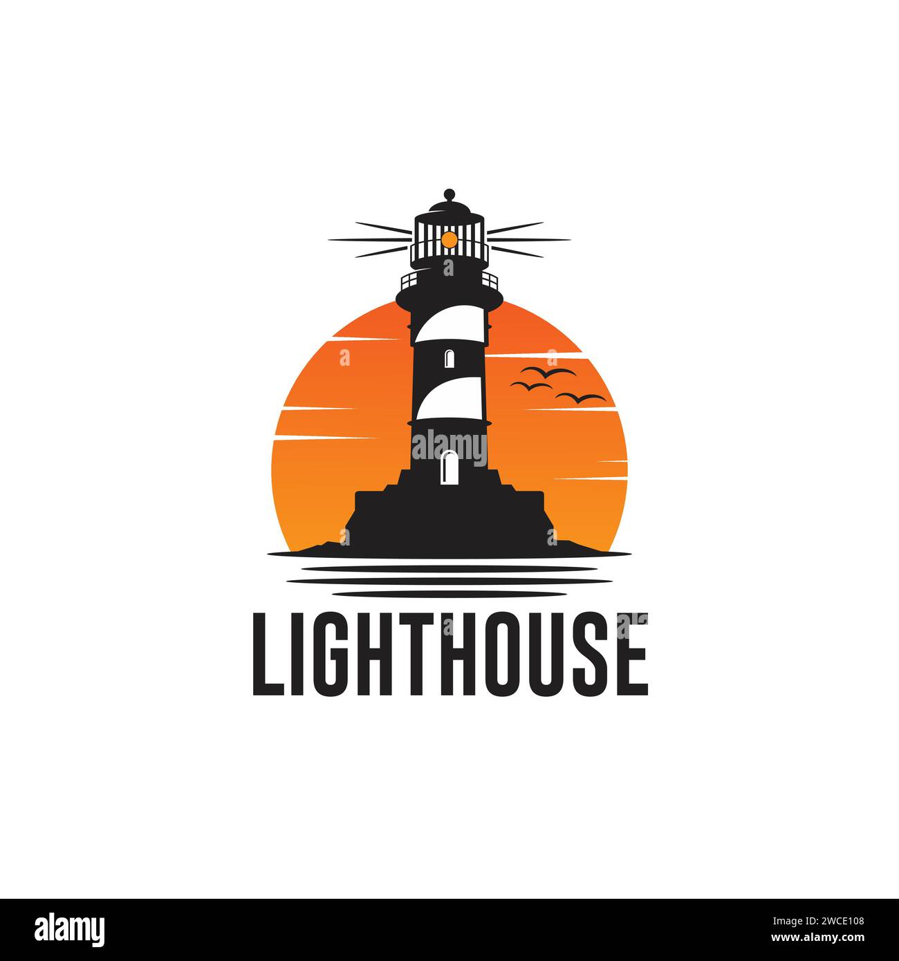 LIHGTHOUSE OCEAN LOGO DESIGN VETTORIALE TEMPALTE Illustrazione Vettoriale