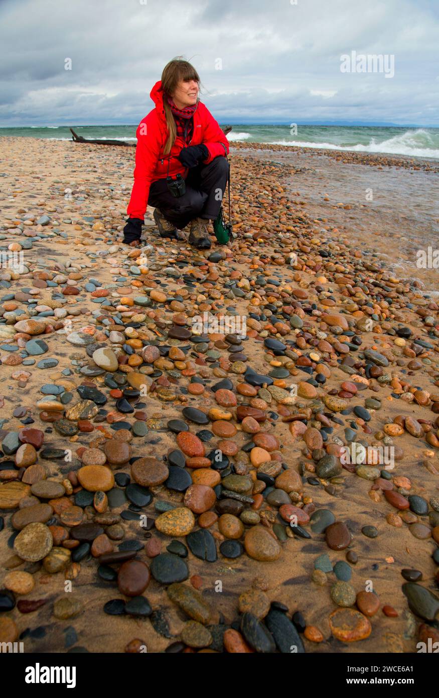 Lago Superior Beach, coregoni punto osservatorio ornitologico, Michigan Foto Stock