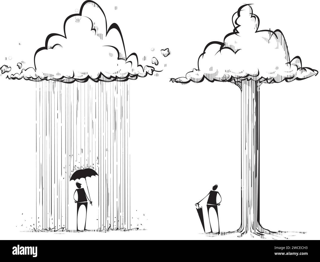 Due uomini sotto una nuvola e un albero Illustrazione Vettoriale